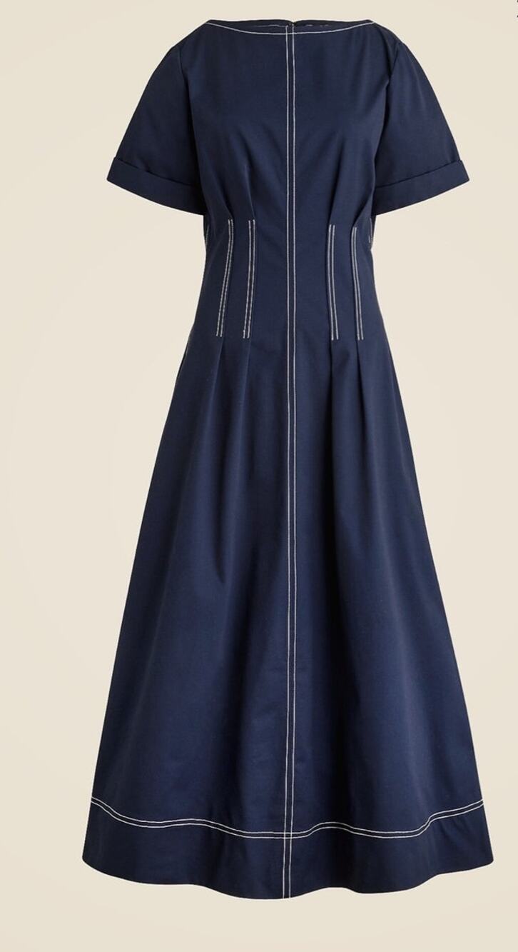 J.Crew Short-sleeve pintuck midi dress in stretch twill blue white Plus Size 18